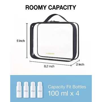 BAGSMART TSA Approved Clear Toiletry Bag, 2 Packs Quart Size Water Resistant Makeup Cosmetic Bags for Women, Airport Airline Travel Carry On Organizer with Handle Large Opening, Black