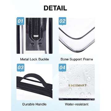 BAGSMART TSA Approved Clear Toiletry Bag, 2 Packs Quart Size Water Resistant Makeup Cosmetic Bags for Women, Airport Airline Travel Carry On Organizer with Handle Large Opening, Black