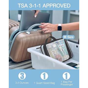 BAGSMART TSA Approved Clear Toiletry Bag, 2 Packs Quart Size Water Resistant Makeup Cosmetic Bags for Women, Airport Airline Travel Carry On Organizer with Handle Large Opening, Black