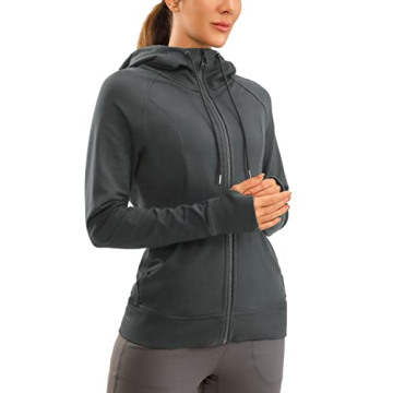 CRZ YOGA Women's Full Zip Hooded Sweatshirts Workout Sweat Jackets Slim Fit Running Track Hoodies wi...