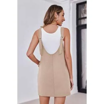 MAOECO Womens Fashion Overalls Denim Dress Loose Casual Sleeveless Mini Pinafore Jean Romper Summer 2025 Outfits High Roller Skirtall Khaki M