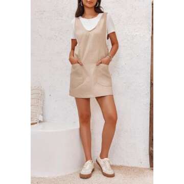 MAOECO Womens Fashion Overalls Denim Dress Loose Casual Sleeveless Mini Pinafore Jean Romper Summer 2025 Outfits High Roller Skirtall Khaki M