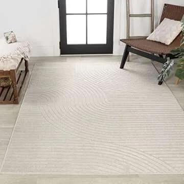 JONATHAN Y SCN100B-8 Skagen High-Low Minimalist Curve Geometric Indoor/Outdoor Area Rug, Modern, Contemporary, Geometric, Bohemian, Bedroom, Kitchen, Living Room, Non Shedding, Ivory/Cream, 8' x 10'