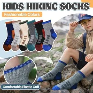Anlisim Kids Merino Wool Hiking Socks Boys Girls Toddlers Thermal Winter Warm Crew Thick Cushion Gift Socks 6 Pairs(Check, 1-3 Y)