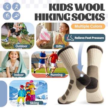 Anlisim Kids Merino Wool Hiking Socks Boys Girls Toddlers Thermal Winter Warm Crew Thick Cushion Gift Socks 6 Pairs(Check, 1-3 Y)
