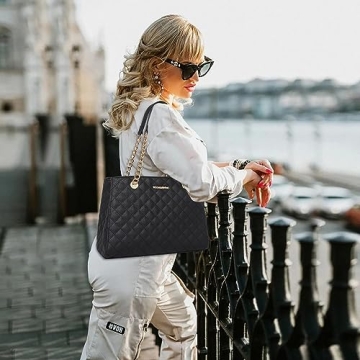 Montana West Tote Bag for Women Quilted Chain Handbags Shoulder Purse Black Gift MWC-040BK