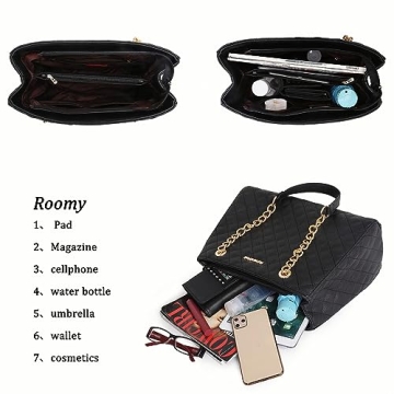 Montana West Tote Bag for Women Quilted Chain Handbags Shoulder Purse Black Gift MWC-040BK