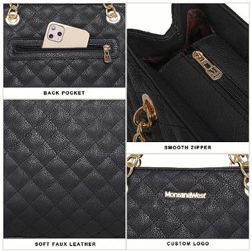 Montana West Tote Bag for Women Quilted Chain Handbags Shoulder Purse Black Gift MWC-040BK