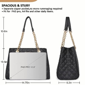 Montana West Tote Bag for Women Quilted Chain Handbags Shoulder Purse Black Gift MWC-040BK
