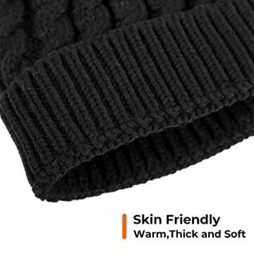 Livingston Beanie for Women Winter Soft Knit Beanie Hat with Faux Fur Pom Pom, Black
