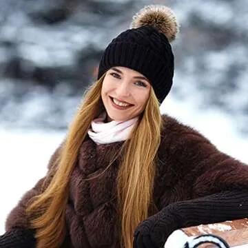 Livingston Women’s Knit Beanie with Faux Fur Pom Pom