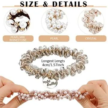 Ahoney 9Pcs Pearl Hair Ties Elastic Hair Scrunchies Hold Crystal Beads Bulk Hair Ropes Stretchy Handmade Boho Hair Accessories for Women Girls (Pearl&Crystal)