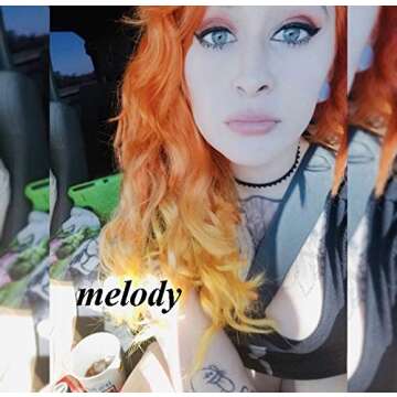 melody wig Orange Ombre Synthetic Lace Front Wigs Red Orange Body Wave Free Part 180% Density Half Hand Tied Heat Resistant Fiber Hair for Women 24"