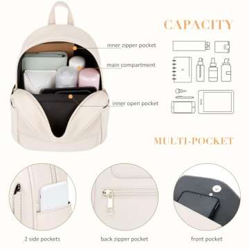 ECOSUSI Mini Backpack for Women Girls Cute Bowknot Small Backpack Purse Ladies Leather Bookbag Satchel Bag, with Charm Tassel Beige