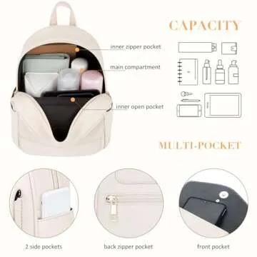 ECOSUSI Mini Backpack for Women Girls Cute Bowknot Small Backpack Purse Ladies Leather Bookbag Satchel Bag, with Charm Tassel Beige