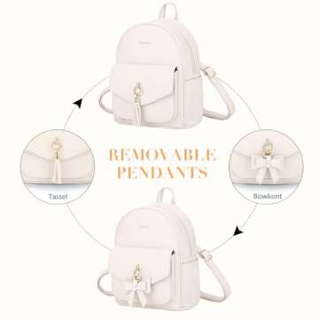 ECOSUSI Mini Backpack for Women Girls Cute Bowknot Small Backpack Purse Ladies Leather Bookbag Satchel Bag, with Charm Tassel Beige