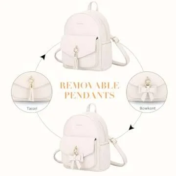 ECOSUSI Mini Backpack for Women Girls Cute Bowknot Small Backpack Purse Ladies Leather Bookbag Satchel Bag, with Charm Tassel Beige