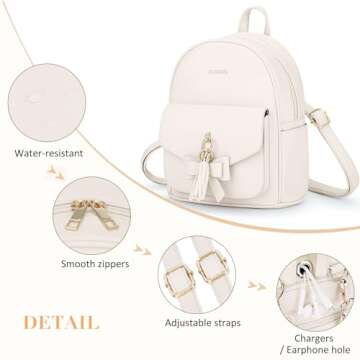 ECOSUSI Mini Backpack for Women Girls Cute Bowknot Small Backpack Purse Ladies Leather Bookbag Satchel Bag, with Charm Tassel Beige