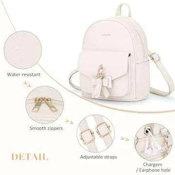 ECOSUSI Mini Backpack for Women Girls Cute Bowknot Small Backpack Purse Ladies Leather Bookbag Satchel Bag, with Charm Tassel Beige