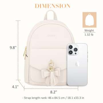 ECOSUSI Mini Backpack for Women Girls Cute Bowknot Small Backpack Purse Ladies Leather Bookbag Satchel Bag, with Charm Tassel Beige