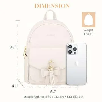 ECOSUSI Mini Backpack for Women Girls Cute Bowknot Small Backpack Purse Ladies Leather Bookbag Satchel Bag, with Charm Tassel Beige