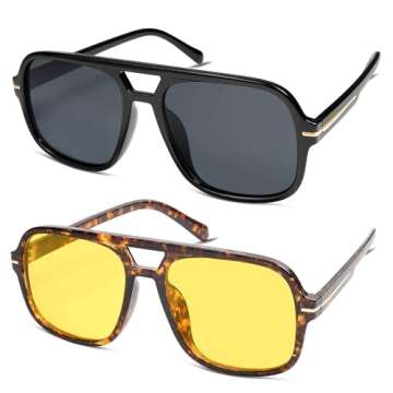 HERJOUR Retro Trendy Square Aviator Sunglasses for All