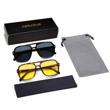 HERJOUR Retro Trendy Square Aviator Sunglasses for All