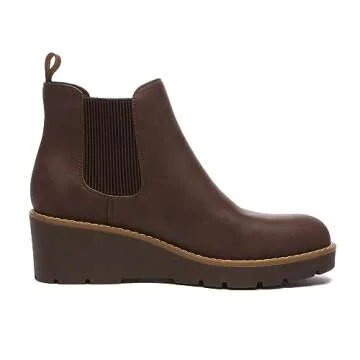 Athlefit Women's Chelsea Wedge Boots Elastic Platform Lug Sole Slip on Wedge Ankle Brown Booties Siz...