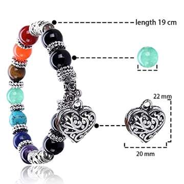 Hithop 10MM 7 Chakra Religion Healing Balance Stone Beaded Bracelet Yoga Reiki Charm Heart Bracelets