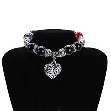 Hithop 10MM 7 Chakra Religion Healing Balance Stone Beaded Bracelet Yoga Reiki Charm Heart Bracelets