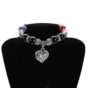 Hithop 10MM 7 Chakra Religion Healing Balance Stone Beaded Bracelet Yoga Reiki Charm Heart Bracelets