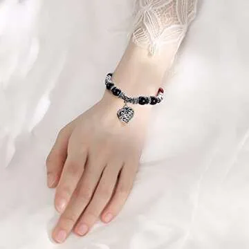 Hithop 10MM 7 Chakra Religion Healing Balance Stone Beaded Bracelet Yoga Reiki Charm Heart Bracelets