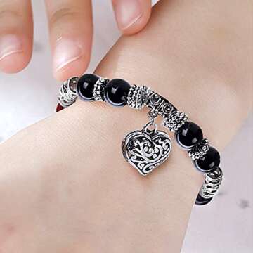 Hithop 10MM 7 Chakra Religion Healing Balance Stone Beaded Bracelet Yoga Reiki Charm Heart Bracelets