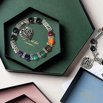 Hithop 10MM 7 Chakra Religion Healing Balance Stone Beaded Bracelet Yoga Reiki Charm Heart Bracelets