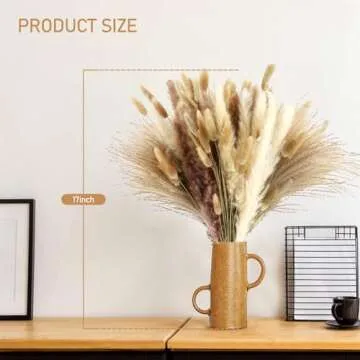 110PCS Dried Pampas Grass Decor 17.5" Fluffy Dried Flower Bouquet Contains Naturally Brown White Pampas Grass Bunny Tails Reed Grass for Boho Room Home Table Wedding Decor
