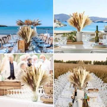 110PCS Dried Pampas Grass Decor 17.5" Fluffy Dried Flower Bouquet Contains Naturally Brown White Pampas Grass Bunny Tails Reed Grass for Boho Room Home Table Wedding Decor