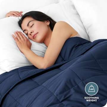 Bare Home Weighted Blanket - Natural Cotton, Dark Blue, 10lbs