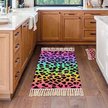 Boho Kid Playroom Rug with Colorful Tassels for Home