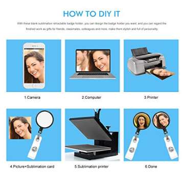 16 Pieces Sublimation Retractable Badge Reel Blank ID Badge Holder Sublimation Custom Photo Badge Name Badge Reels with Clips for ID Card Holders, Keys, Name Tag (Black)