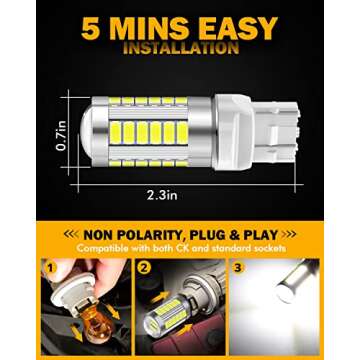 Auxbeam Super Bright 7440 LED Bulbs, 6500K Xenon White - Pack of 2