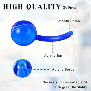 Junkin 200 Pieces Belly Button Rings Piercing Multipack Belly Ring Button Banana Barbells Colorful Body Navel Barbell Acrylic Balls Steel Belly Body Piercing Jewelry