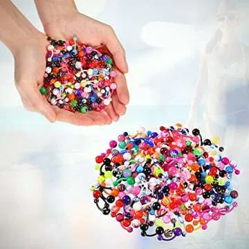 Junkin 200 Pieces Belly Button Rings Piercing Multipack Belly Ring Button Banana Barbells Colorful Body Navel Barbell Acrylic Balls Steel Belly Body Piercing Jewelry