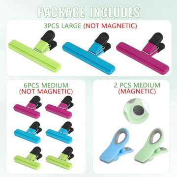 Leezmark 11 Pcs Chip Clips, Bag Clips for Food Storage, Assorted Sizes Potato Chip Clips Magnetic Ba...