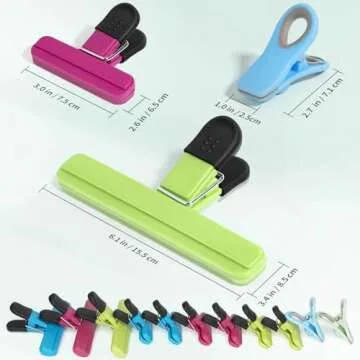 Leezmark 11 Pcs Chip Clips, Bag Clips for Food Storage, Assorted Sizes Potato Chip Clips Magnetic Bag Clips for Chip Bread Snack Clips, Heavy Duty Bag Sealing Clips Food Clips