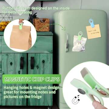 Leezmark 11 Pcs Chip Clips, Bag Clips for Food Storage, Assorted Sizes Potato Chip Clips Magnetic Bag Clips for Chip Bread Snack Clips, Heavy Duty Bag Sealing Clips Food Clips