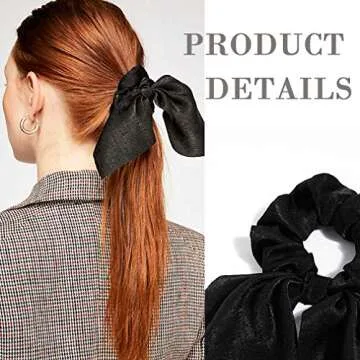 6PCS Hair Scrunchies Satin SilkRabbit Bunny Ear Bow Bowknot Scrunchie Bobbles Elastic Hair Ties Bands Ponytail Holder for Women Accessories 01 Classic color