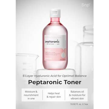 [K Beauty Snp] 4-in-1 Peptaronic Skincare Set | Peptide and Hyaluronic Acid Complete Skin Care Set | Includes Facial Toner, Cream, Face Serum, and Ampoule Sheet Face Masks | Skin Care Gift Set of 1