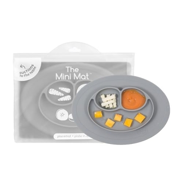 ezpz Mini Mat for 12 Months+ (Gray) - 100% Silicone Baby Plates with Suction and Built-in Placemat f...