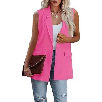 Cicy Bell Women's Sleeveless Blazer Vest Open Front Single Button Casual Summer Jacket with Pockets ...