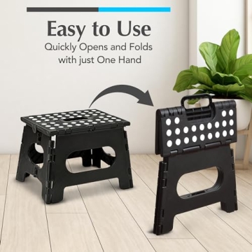 Handy Laundry - Folding Step Stool is Sturdy Enough to Support Adults and Safe Enough for Kids. Opens Easy with One Flip. Great for Kitchen, Bathroom or Bedroom (Black)
